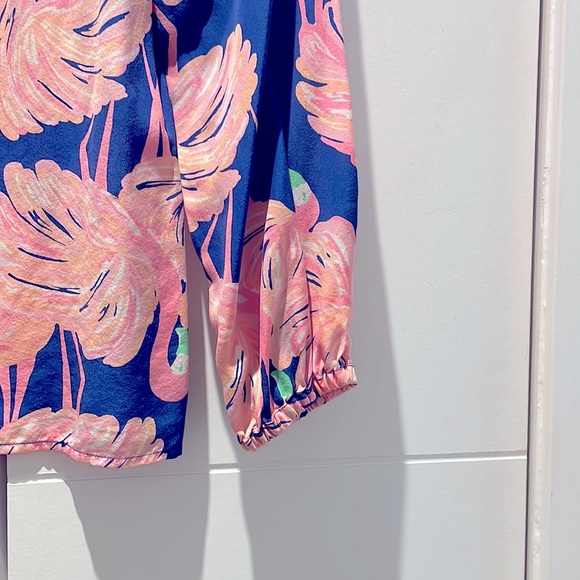 Lilly Pulitzer | Elsa Top | Gimme Some Leg Flamingo | 100% Silk | Sz XS - Picture 6 of 8